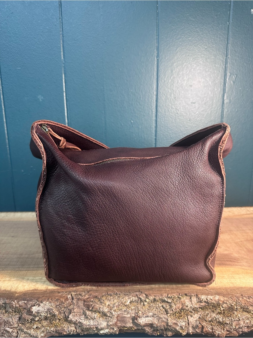 Vivace Brown Pebbled Leather Hobo Shoulder Bag Raw Edge Boho Slouchy Purse